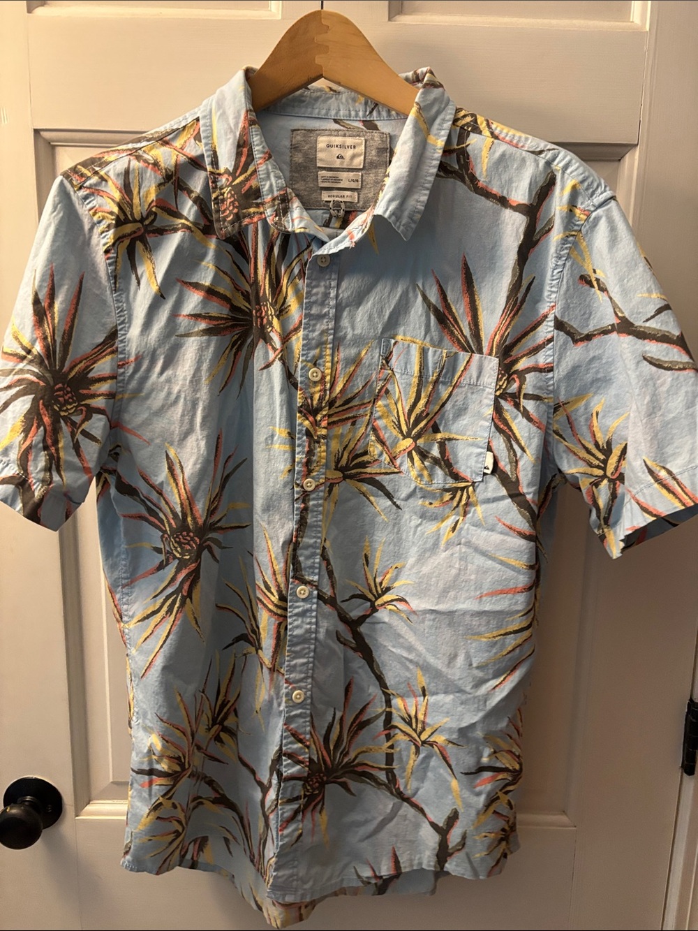 Quiksilver Light Blue Tropical Palm Print Button-Up Shirt